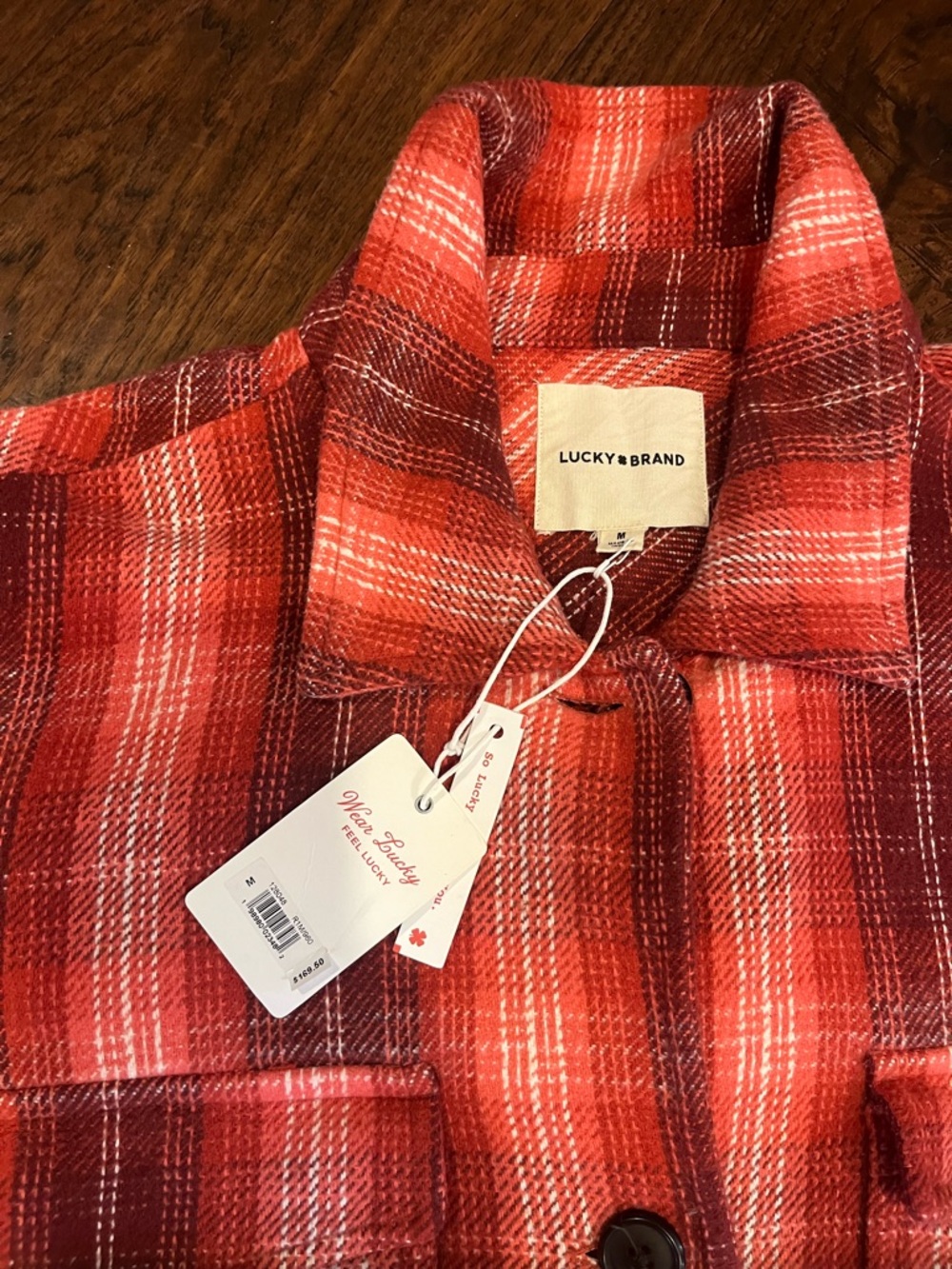 Lucky Brand Women’s Red Plaid Button-Front Shirt Jacket